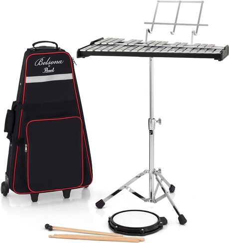 Pearl 32 Note Glockenspiel Bell Kit Student Educational Percussion Kit with Tunable Practice Pad, Rolling Carrying Case, Sticks and Mallets (PK910C) in Kuwait