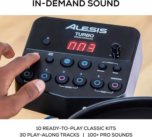 Alesis Turbo Mesh Kit – Electric Drum Set With 100+ Sounds, Quiet Mesh Drum Pads, Drum Sticks, Connection Cables, Drum Lessons in Saudi Arabia