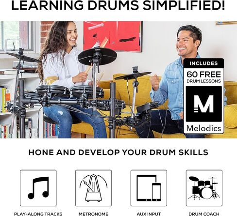 Alesis Turbo Mesh Kit – Electric Drum Set With 100+ Sounds, Quiet Mesh Drum Pads, Drum Sticks, Connection Cables, Drum Lessons in Saudi Arabia