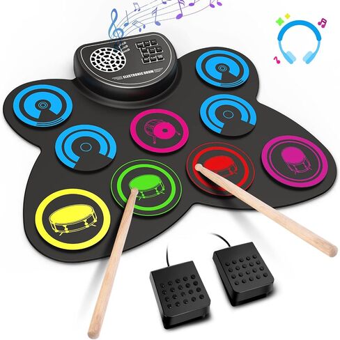 9-Pads Electronic Drum Set with Headphone Jack Speaker Drumsticks & Pedals, Holiday Gifts for Kids in Saudi Arabia