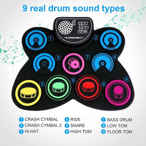 9-Pads Electronic Drum Set with Headphone Jack Speaker Drumsticks & Pedals, Holiday Gifts for Kids in Saudi Arabia