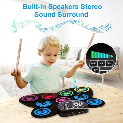 9-Pads Electronic Drum Set with Headphone Jack Speaker Drumsticks & Pedals, Holiday Gifts for Kids in Saudi Arabia