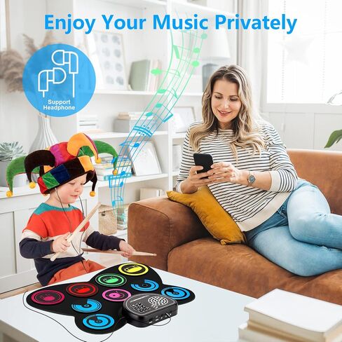 9-Pads Electronic Drum Set with Headphone Jack Speaker Drumsticks & Pedals, Holiday Gifts for Kids in Saudi Arabia