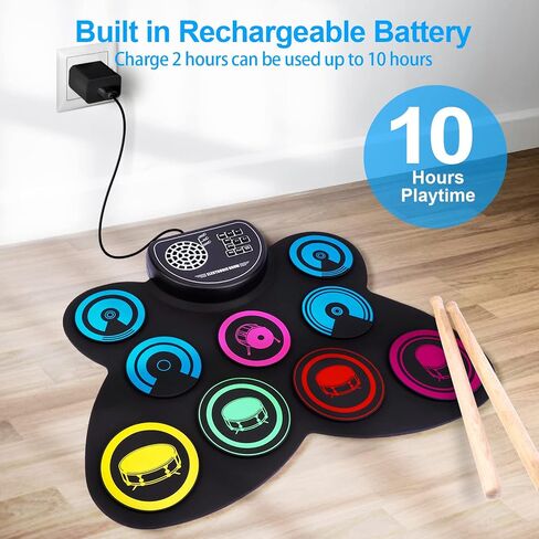 9-Pads Electronic Drum Set with Headphone Jack Speaker Drumsticks & Pedals, Holiday Gifts for Kids in Saudi Arabia