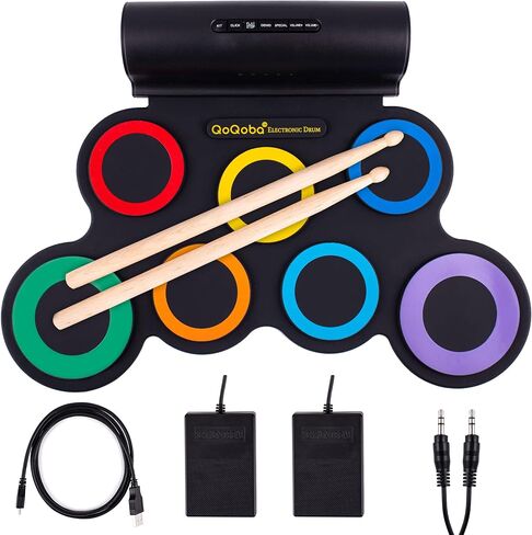 QoQoba Electronic Drum Set for Kids | Adult Beginner Pro MIDI Drum Practice Pad Kit w/Headphone Jack | Drum Sticks | Great Holiday Birthday Gift for Kids Drum Set (RAINBOW) in Saudi Arabia