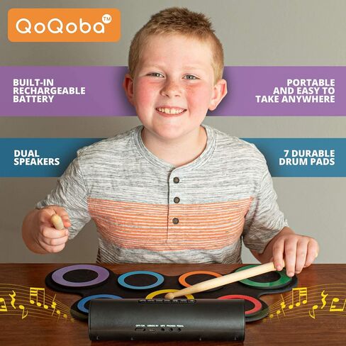QoQoba Electronic Drum Set for Kids | Adult Beginner Pro MIDI Drum Practice Pad Kit w/Headphone Jack | Drum Sticks | Great Holiday Birthday Gift for Kids Drum Set (RAINBOW) in Saudi Arabia