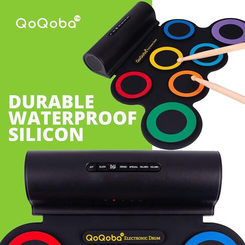 QoQoba Electronic Drum Set for Kids | Adult Beginner Pro MIDI Drum Practice Pad Kit w/Headphone Jack | Drum Sticks | Great Holiday Birthday Gift for Kids Drum Set (RAINBOW) in Saudi Arabia