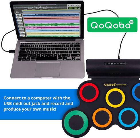 QoQoba Electronic Drum Set for Kids | Adult Beginner Pro MIDI Drum Practice Pad Kit w/Headphone Jack | Drum Sticks | Great Holiday Birthday Gift for Kids Drum Set (RAINBOW) in Saudi Arabia
