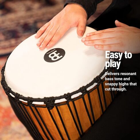 Meinl Percussion Djembe Hand Drum Circle Instrument، سلسلة عناوين الماهوجني المنحوتة - غير مصنوعة في الصين - حبال نسج مالي الأفريقية، ضمان لمدة عامين، نيل، متوسط ​​(HDJ4-M) in Kuwait
