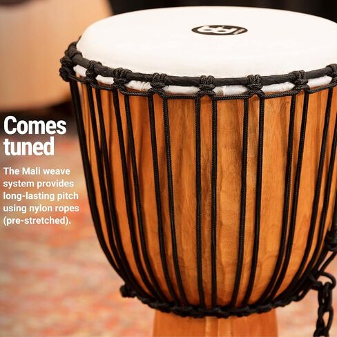 Meinl Percussion Djembe Hand Drum Circle Instrument، سلسلة عناوين الماهوجني المنحوتة - غير مصنوعة في الصين - حبال نسج مالي الأفريقية، ضمان لمدة عامين، نيل، متوسط ​​(HDJ4-M) in Kuwait