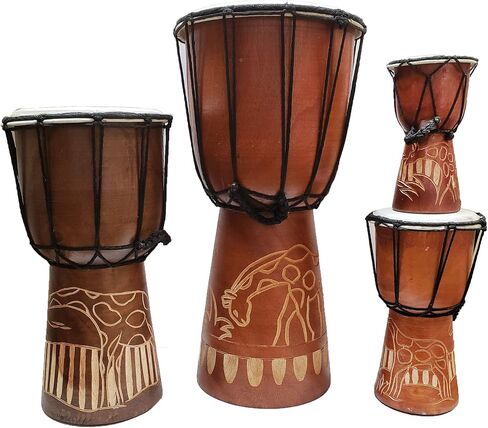 Djembe Drum Carved Bongo African inspired music also a unique gifting idea. Carver Abstract Elephant Giraffe Turtle. (6 Inch, Abstract) in Kuwait
