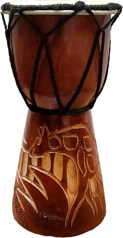 Djembe Drum Carved Bongo African inspired music also a unique gifting idea. Carver Abstract Elephant Giraffe Turtle. (6 Inch, Abstract) in Kuwait