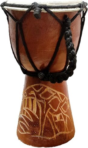 Djembe Drum Carved Bongo African inspired music also a unique gifting idea. Carver Abstract Elephant Giraffe Turtle. (6 Inch, Abstract) in Kuwait