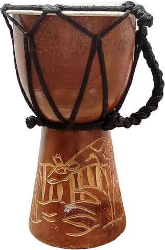 Djembe Drum Carved Bongo African inspired music also a unique gifting idea. Carver Abstract Elephant Giraffe Turtle. (6 Inch, Abstract) in Kuwait