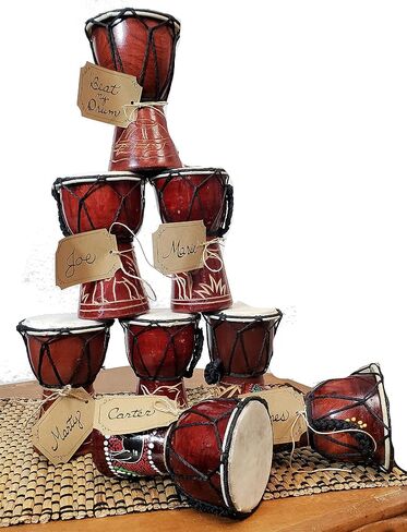 Djembe Drum Carved Bongo African inspired music also a unique gifting idea. Carver Abstract Elephant Giraffe Turtle. (6 Inch, Abstract) in Kuwait