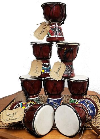 Djembe Drum Carved Bongo African inspired music also a unique gifting idea. Carver Abstract Elephant Giraffe Turtle. (6 Inch, Abstract) in Kuwait