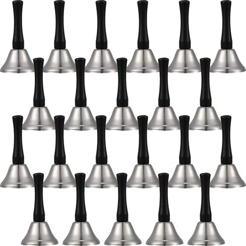 24 Pieces Hand Bells Steel Service Handbells Black Wooden Handle Diatonic Metal Bells Musical Percussion (Silver) in Saudi Arabia