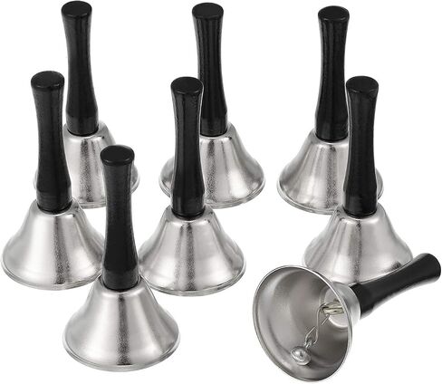 24 Pieces Hand Bells Steel Service Handbells Black Wooden Handle Diatonic Metal Bells Musical Percussion (Silver) in Saudi Arabia