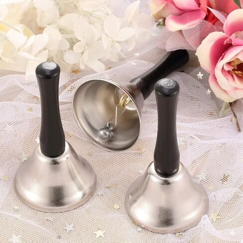 24 Pieces Hand Bells Steel Service Handbells Black Wooden Handle Diatonic Metal Bells Musical Percussion (Silver) in Saudi Arabia