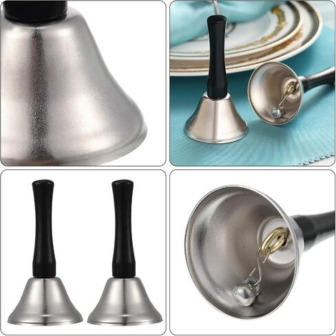 24 Pieces Hand Bells Steel Service Handbells Black Wooden Handle Diatonic Metal Bells Musical Percussion (Silver) in Saudi Arabia