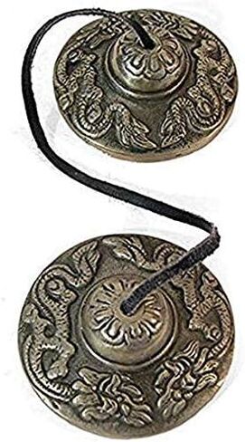 BEAUTIFUL TIBETAN BUDDHIST HEART CHAKRA TINGSHA MANJEERA CYMBALS EMBOSSED WITH 2 TIBETAN DRAGONS in Saudi Arabia