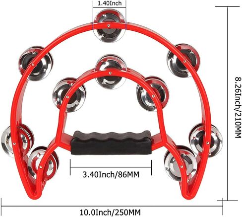 4 عبوات من الدف المزدوج مقاس 25.4 سم، الدف الموسيقي نصف القمر 20 طبلة قرع معدنية محمولة باليد، بانديروس بارا أدولتوس، دفوف موسيقية بلاستيكية للبالغين، الكنيسة، KTV، الحفلات in Kuwait