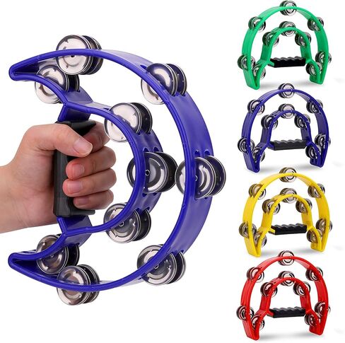 4 عبوات من الدف المزدوج مقاس 25.4 سم، الدف الموسيقي نصف القمر 20 طبلة قرع معدنية محمولة باليد، بانديروس بارا أدولتوس، دفوف موسيقية بلاستيكية للبالغين، الكنيسة، KTV، الحفلات in Kuwait