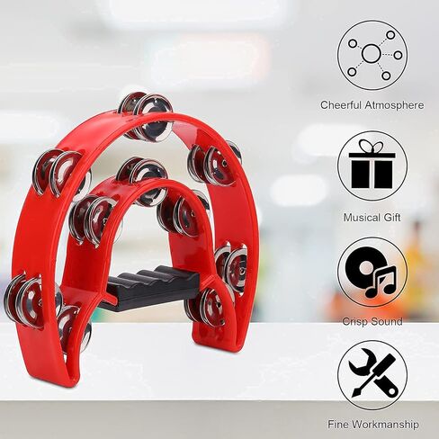 4 عبوات من الدف المزدوج مقاس 25.4 سم، الدف الموسيقي نصف القمر 20 طبلة قرع معدنية محمولة باليد، بانديروس بارا أدولتوس، دفوف موسيقية بلاستيكية للبالغين، الكنيسة، KTV، الحفلات in Kuwait