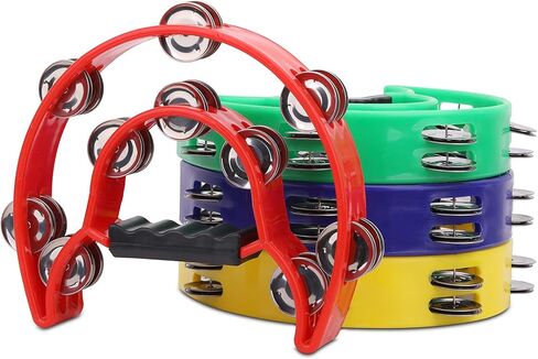 4 عبوات من الدف المزدوج مقاس 25.4 سم، الدف الموسيقي نصف القمر 20 طبلة قرع معدنية محمولة باليد، بانديروس بارا أدولتوس، دفوف موسيقية بلاستيكية للبالغين، الكنيسة، KTV، الحفلات in Kuwait