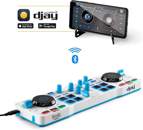 Hercules DJControl Mix Blue - Amazon Exclusive - وحدة تحكم DJ لاسلكية تعمل بالبلوتوث للهواتف الذكية (iOS وAndroid) - تطبيق dJay - طابقان in Saudi Arabia