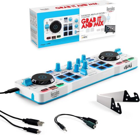 Hercules DJControl Mix Blue - Amazon Exclusive - وحدة تحكم DJ لاسلكية تعمل بالبلوتوث للهواتف الذكية (iOS وAndroid) - تطبيق dJay - طابقان in Saudi Arabia