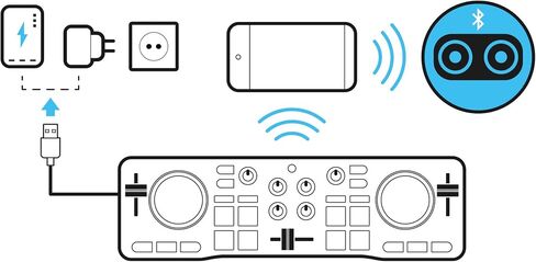 Hercules DJControl Mix Blue - Amazon Exclusive - وحدة تحكم DJ لاسلكية تعمل بالبلوتوث للهواتف الذكية (iOS وAndroid) - تطبيق dJay - طابقان in Saudi Arabia