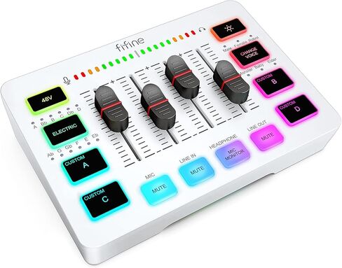 FIFINE Gaming Audio Mixer, Streaming RGB PC Mixer with XLR Microphone Interface, Individual Control, Volume Fader, Mute Button, 48V Phantom Power, for Podcast/Recording/Vocal/Game Voice-AmpliGame SC3 in Saudi Arabia