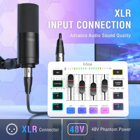 FIFINE Gaming Audio Mixer, Streaming RGB PC Mixer with XLR Microphone Interface, Individual Control, Volume Fader, Mute Button, 48V Phantom Power, for Podcast/Recording/Vocal/Game Voice-AmpliGame SC3 in Saudi Arabia