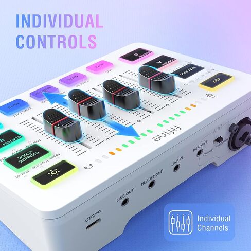 FIFINE Gaming Audio Mixer, Streaming RGB PC Mixer with XLR Microphone Interface, Individual Control, Volume Fader, Mute Button, 48V Phantom Power, for Podcast/Recording/Vocal/Game Voice-AmpliGame SC3 in Saudi Arabia