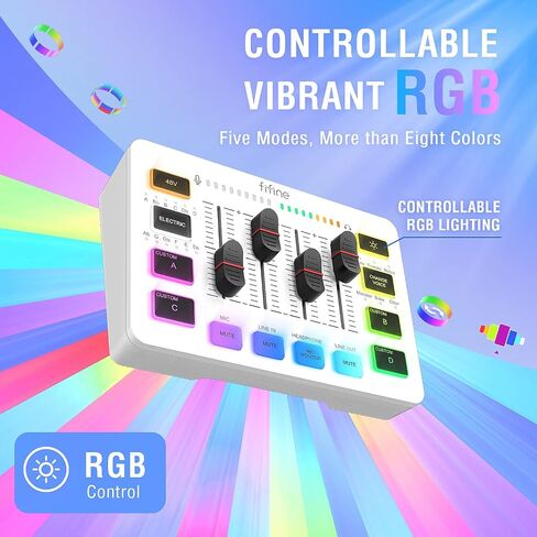 FIFINE Gaming Audio Mixer, Streaming RGB PC Mixer with XLR Microphone Interface, Individual Control, Volume Fader, Mute Button, 48V Phantom Power, for Podcast/Recording/Vocal/Game Voice-AmpliGame SC3 in Saudi Arabia
