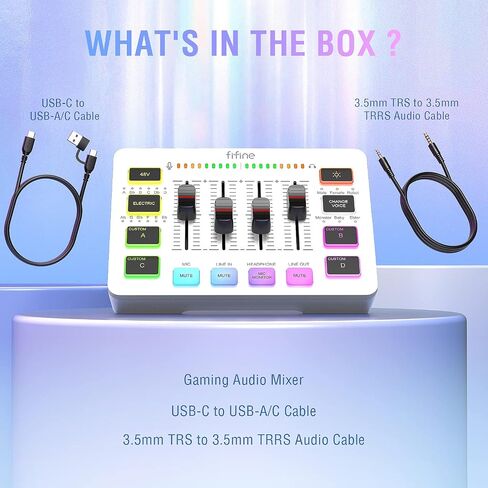 FIFINE Gaming Audio Mixer, Streaming RGB PC Mixer with XLR Microphone Interface, Individual Control, Volume Fader, Mute Button, 48V Phantom Power, for Podcast/Recording/Vocal/Game Voice-AmpliGame SC3 in Saudi Arabia