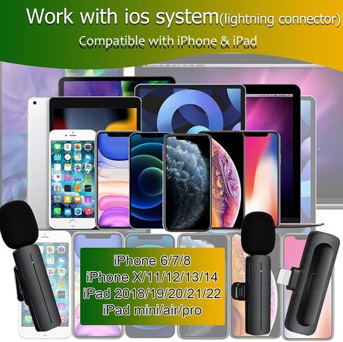 2 Pack Wireless Mini Lavalier Lapel Microphone for iPhone,iPad - Cordless Double Mics Plug and Pick-up 2.4G Ultra-Low Delay Built-in Noise Reduction Chip 5H Working Time for Two-Person Creator in Saudi Arabia