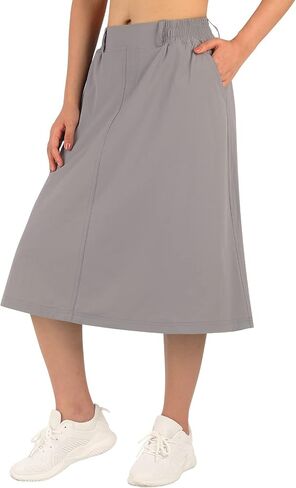 BELE ROY Women's Midi Skirts with Pockets - Elastic High Waisted A Line Casual in Kuwait