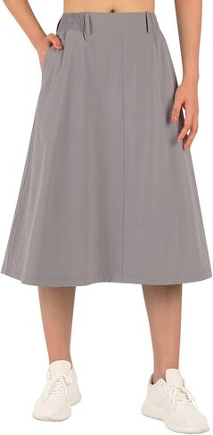 BELE ROY Women's Midi Skirts with Pockets - Elastic High Waisted A Line Casual in Kuwait