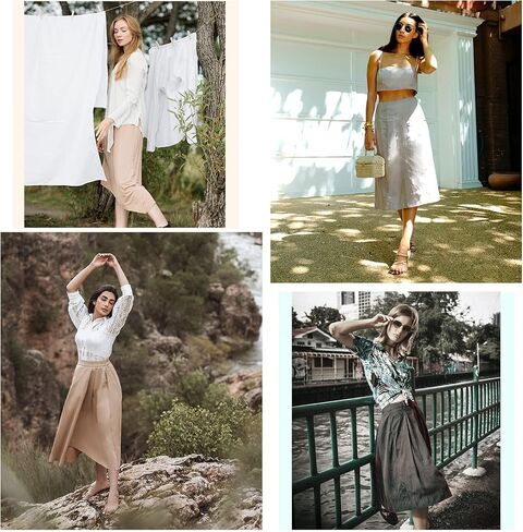 BELE ROY Women's Midi Skirts with Pockets - Elastic High Waisted A Line Casual in Kuwait