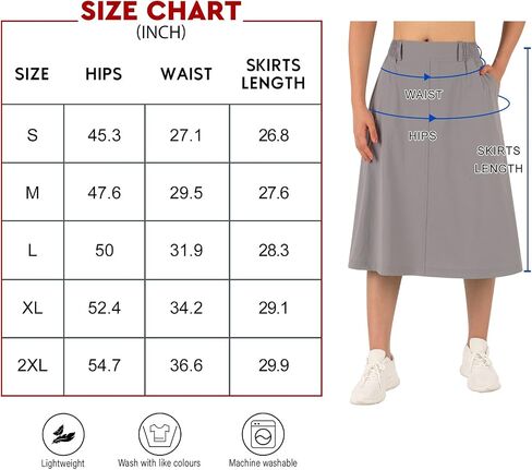 BELE ROY Women's Midi Skirts with Pockets - Elastic High Waisted A Line Casual in Kuwait