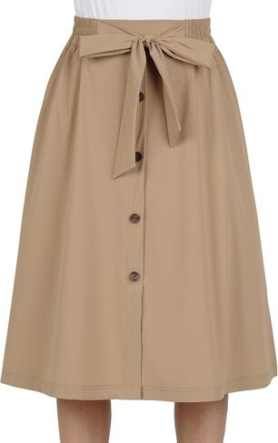 BELE ROY Women's Midi Skirts with Pockets - Elastic High Waisted A Line Casual in Kuwait