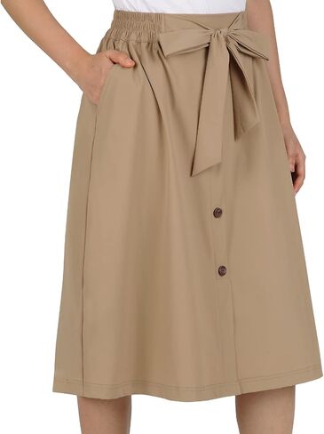 BELE ROY Women's Midi Skirts with Pockets - Elastic High Waisted A Line Casual in Kuwait