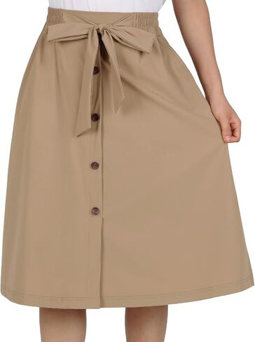 BELE ROY Women's Midi Skirts with Pockets - Elastic High Waisted A Line Casual in Kuwait