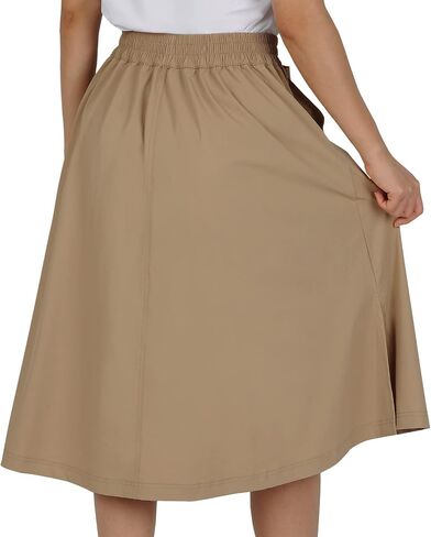 BELE ROY Women's Midi Skirts with Pockets - Elastic High Waisted A Line Casual in Kuwait