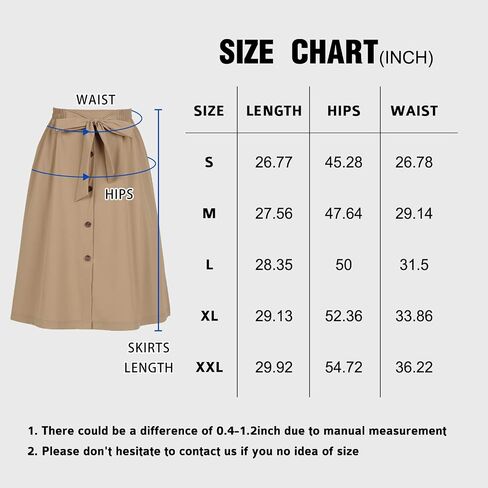 BELE ROY Women's Midi Skirts with Pockets - Elastic High Waisted A Line Casual in Kuwait