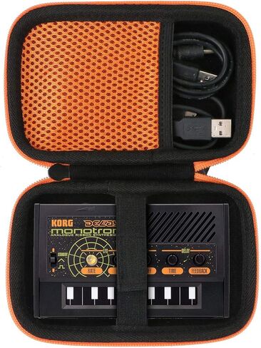حافظة صلبة بديلة من co2CREA لمركب الشريط التناظري Korg Monotron Delay Duo (حافظة سوداء + سحاب برتقالي) in Kuwait