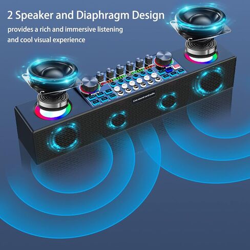 جهاز كاريوكي للبالغين والأطفال، جهاز مزج بطاقة الصوت المحمولة بتقنية البلوتوث، نظام مكبر صوت PA مع 2 ميكروفونات لاسلكية، آلة غناء مع صدى، يدعم البث المباشر للحفلات المنزلية باللون الأسود in Kuwait