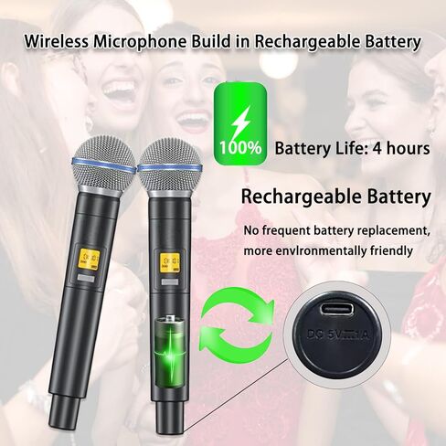 جهاز كاريوكي للبالغين والأطفال، جهاز مزج بطاقة الصوت المحمولة بتقنية البلوتوث، نظام مكبر صوت PA مع 2 ميكروفونات لاسلكية، آلة غناء مع صدى، يدعم البث المباشر للحفلات المنزلية باللون الأسود in Kuwait